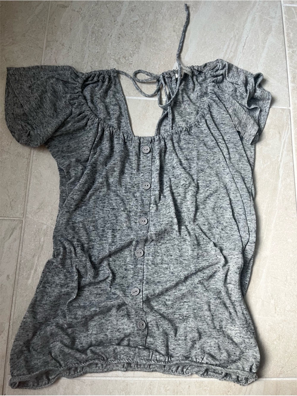Charlotte Russe Gray Tie-Neck Short Sleeve Top